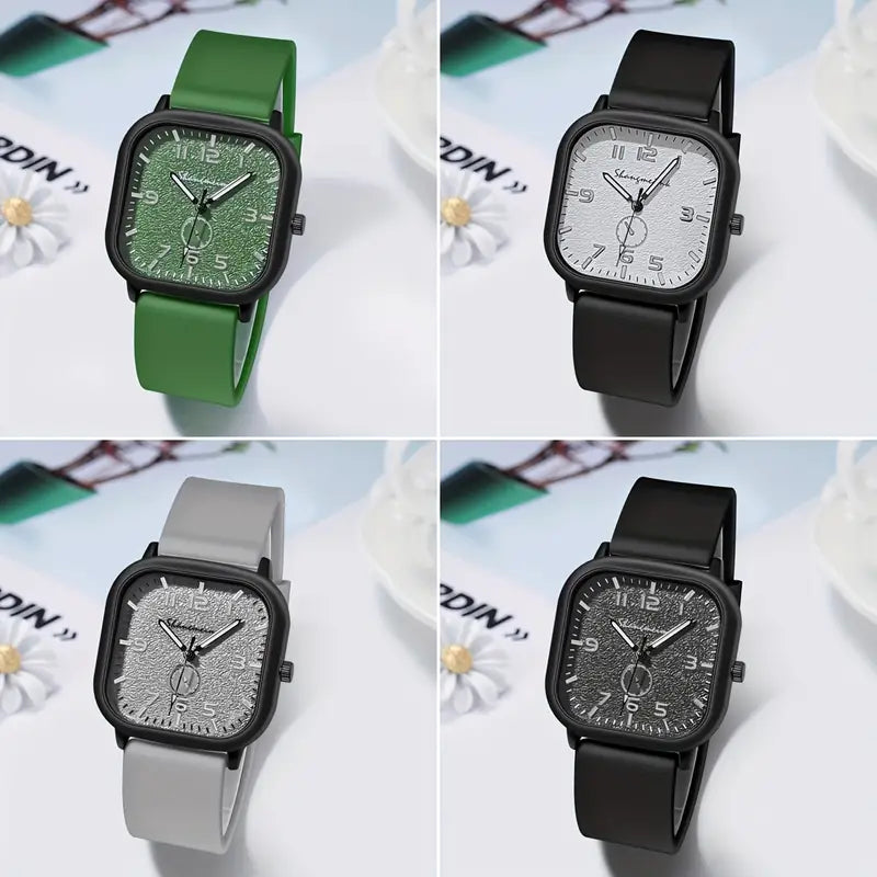 Montre Carrée Décontractée En Quartz, Style Minimaliste, Avec Bracelet En Silicone, Pour Hommes, Femmes