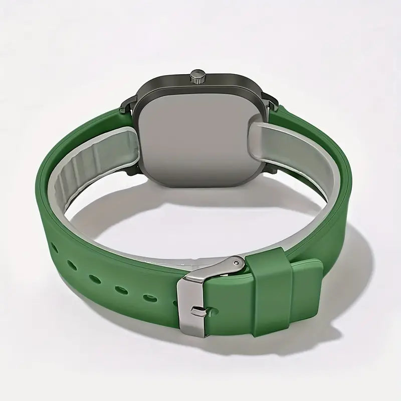 Montre Carrée Décontractée En Quartz, Style Minimaliste, Avec Bracelet En Silicone, Pour Hommes, Femmes