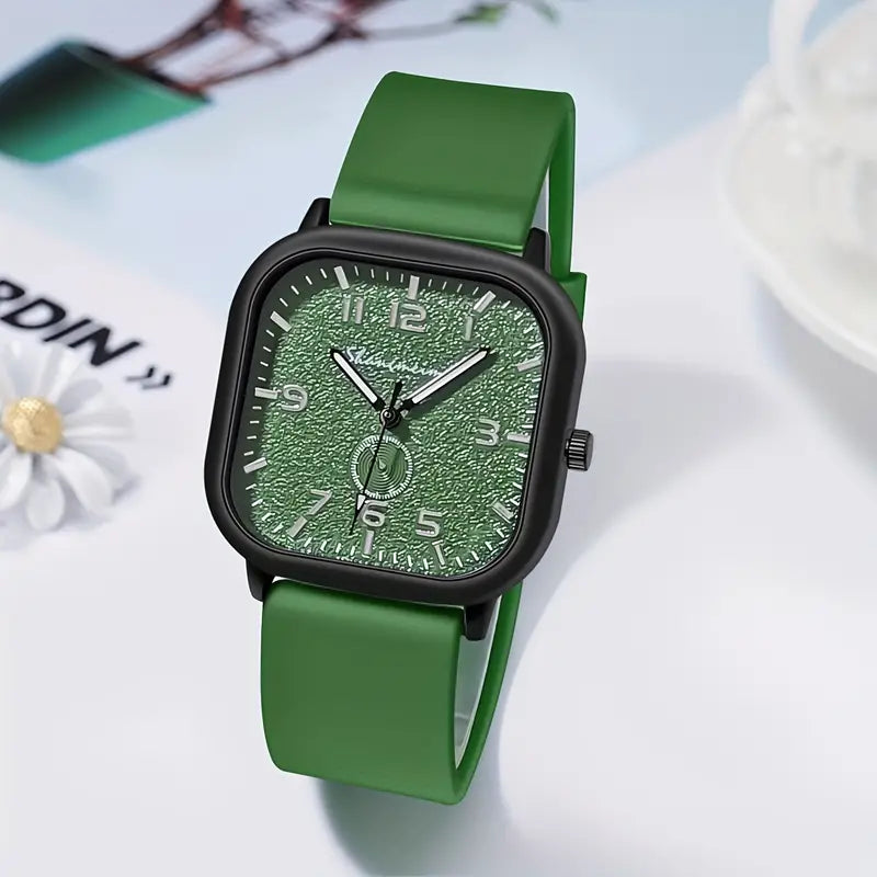 Montre Carrée Décontractée En Quartz, Style Minimaliste, Avec Bracelet En Silicone, Pour Hommes, Femmes