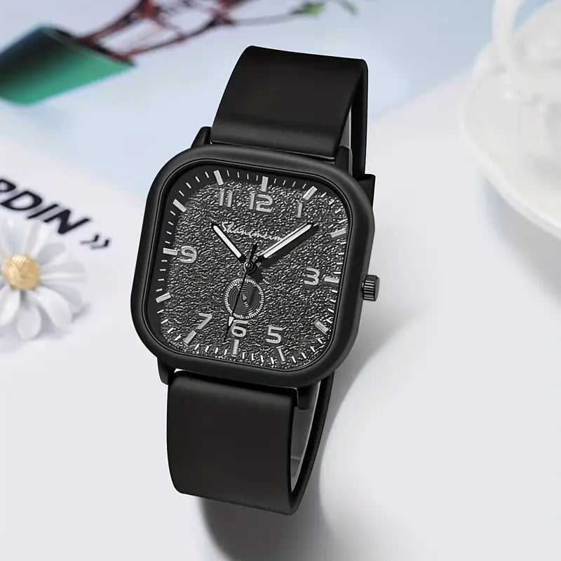 Montre Carrée Décontractée En Quartz, Style Minimaliste, Avec Bracelet En Silicone, Pour Hommes, Femmes