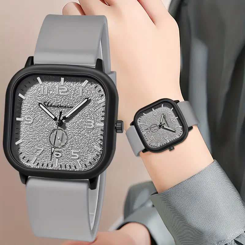 Montre Carrée Décontractée En Quartz, Style Minimaliste, Avec Bracelet En Silicone, Pour Hommes, Femmes