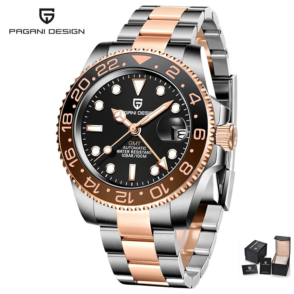 Luxury GMT Men Mechanical Wristwatch Sapphire Glass Stainless Steel 100M Waterproof Automatic Watches