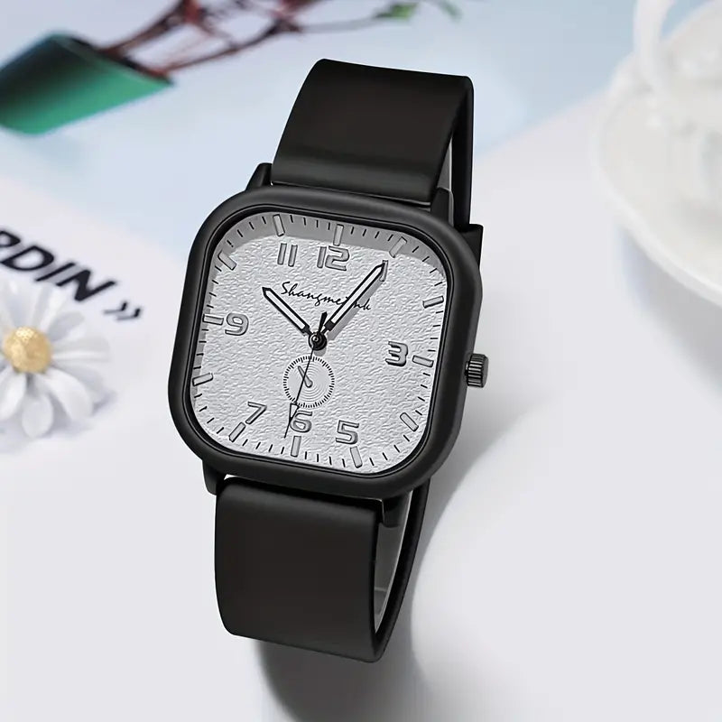 Montre Carrée Décontractée En Quartz, Style Minimaliste, Avec Bracelet En Silicone, Pour Hommes, Femmes