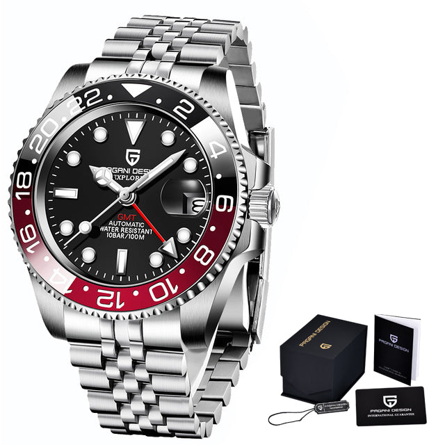 Luxury GMT Men Mechanical Wristwatch Sapphire Glass Stainless Steel 100M Waterproof Automatic Watches