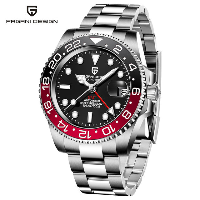 Luxury GMT Men Mechanical Wristwatch Sapphire Glass Stainless Steel 100M Waterproof Automatic Watches