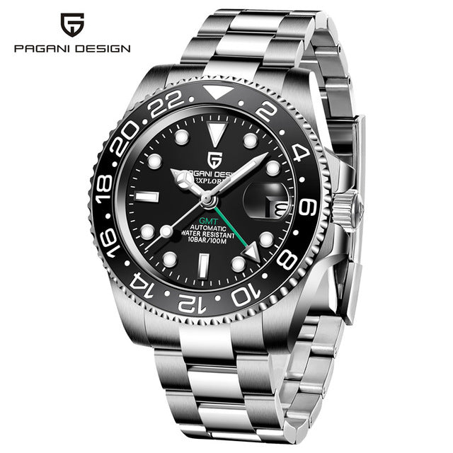 Luxury GMT Men Mechanical Wristwatch Sapphire Glass Stainless Steel 100M Waterproof Automatic Watches